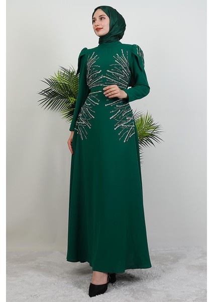 Mia Taşlı Tesettür Elbise Yeşil modelleri