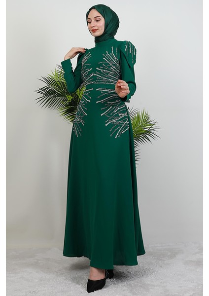 Mia Taşlı Tesettür Elbise Yeşil fırsatları