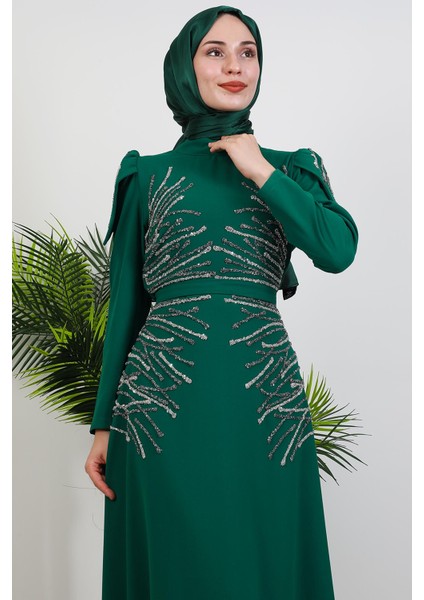 Mia Taşlı Tesettür Elbise Yeşil indirimleri