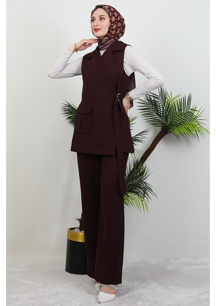 Tek Cepli Kruvaze Yaka Takım Mürdüm