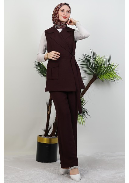 Tek Cepli Kruvaze Yaka Takım Mürdüm modelleri