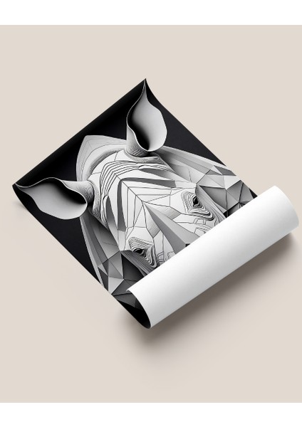 Çerçevesiz Poster Geometrik Desenli Gergedan Siyah Beyaz fiyatları