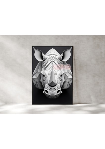 Çerçevesiz Poster Geometrik Desenli Gergedan Siyah Beyaz indirimleri