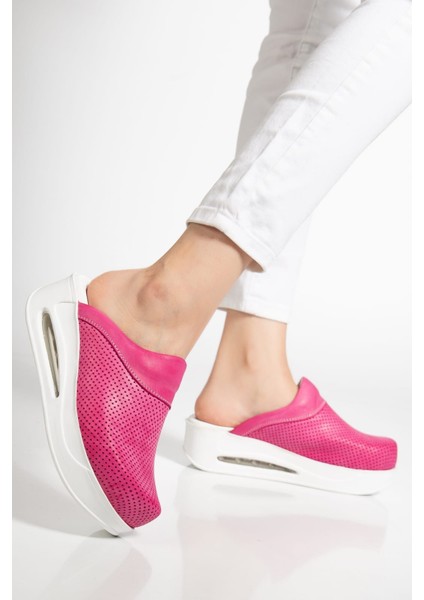 Hakiki Deri Pembe Kadın Sabo Air max Taban Tam Ortopedik Anatomik Rahat ve Konforlu Hastane, Doktor, Hemşire, Aşçı Sabo Terlik