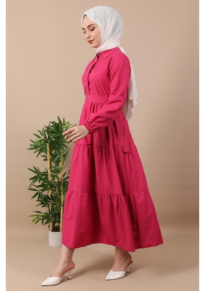 Standart Yaka Düğmeli Elbise K Pembe fırsatları