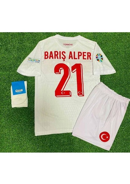 Euro 2024 Türkiye Barış Alper 21 Numara Deplasman Çocuk Forması 3 Lü Set (Beyaz)