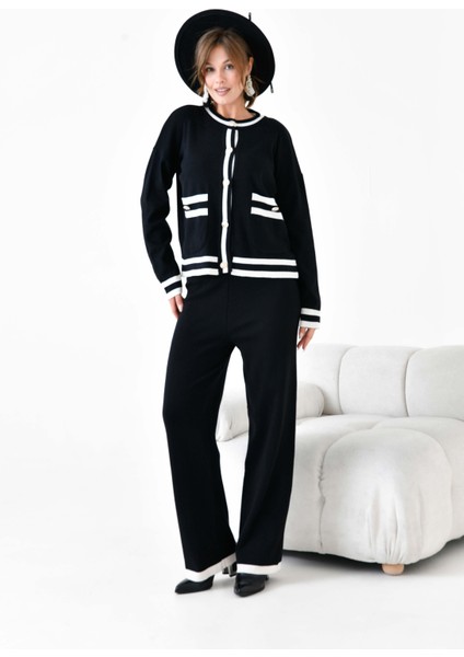Kadın Çizgi Detaylı Atletli Takım Siyah