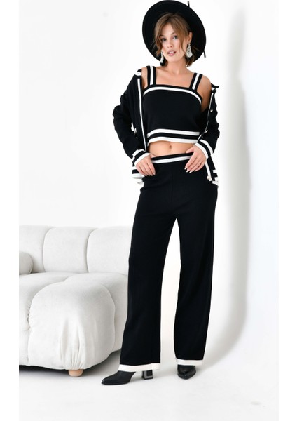 Kadın Çizgi Detaylı Atletli Takım Siyah modelleri