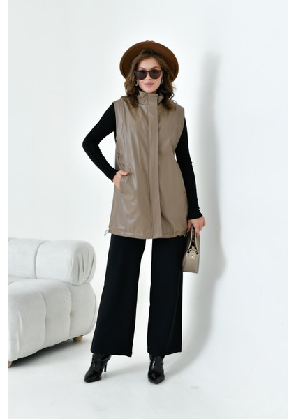 Kadın Deri Yelek Beige