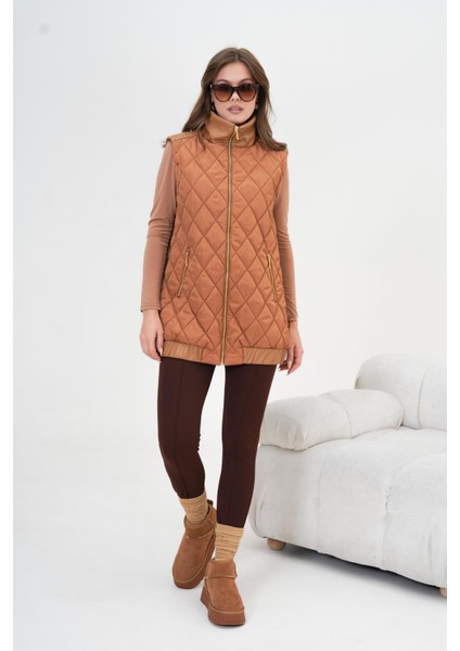 Kadın Kapitone Yelek Tarçın