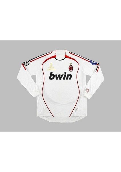 Milan'ın 2006-07 #3 Maldini Jersey Uzun Kollu Beyaz Futbol Forması fırsatları
