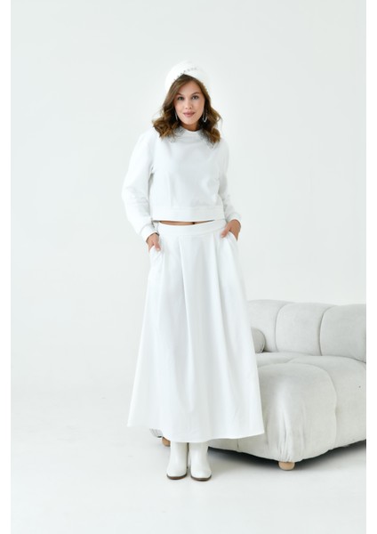 Kadın Bebe Yaka Etekli Iki Ip Takım Ekru