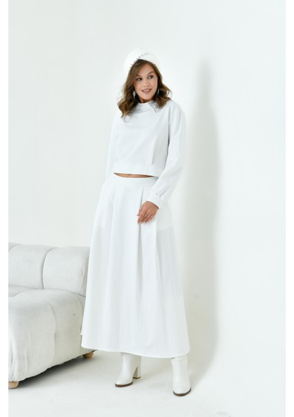 Kadın Bebe Yaka Etekli Iki Ip Takım Ekru indirimleri