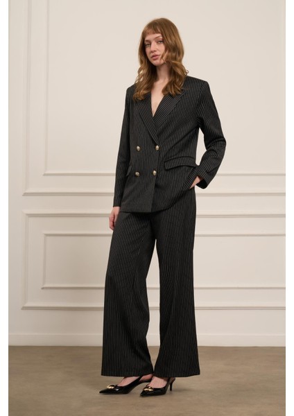Kadın Çizgili Takım Siyah