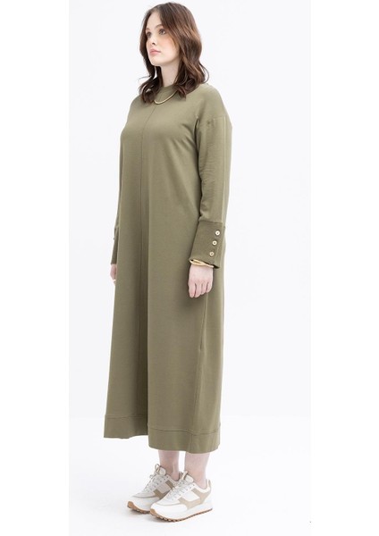 Haki-Manşeti Kalın Ribanalı Düğme Detaylı Likralı Büyük Beden Elbise fiyatları
