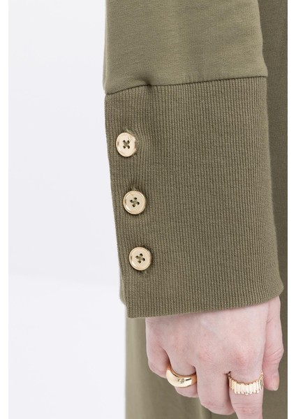 Haki-Manşeti Kalın Ribanalı Düğme Detaylı Likralı Büyük Beden Elbise fırsatları