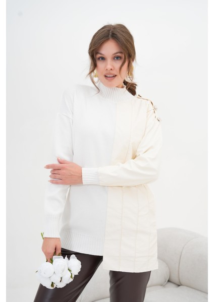 Kadın Düğme Detaylı Tunik Ekru fiyatları