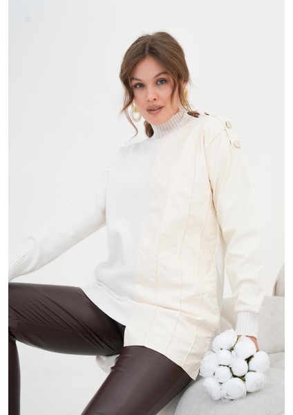 Kadın Düğme Detaylı Tunik Ekru modelleri