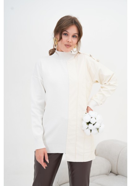 Kadın Düğme Detaylı Tunik Ekru fırsatları