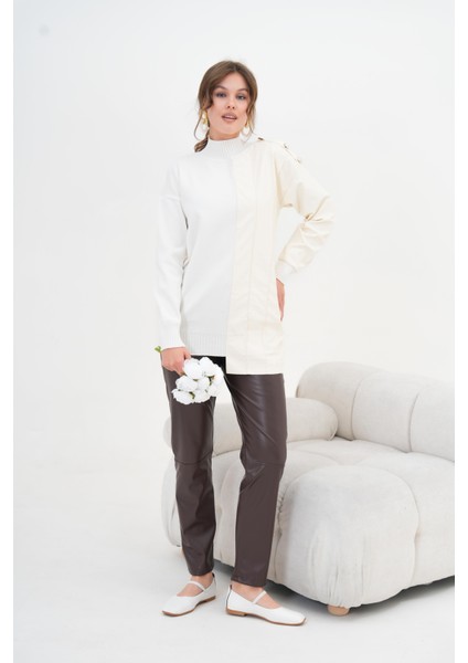 Kadın Düğme Detaylı Tunik Ekru indirimleri