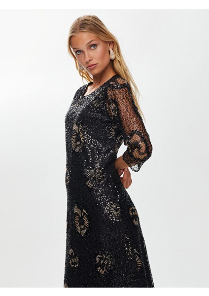 Çiçek Desen Işlemeli Yarım Kol Abiye Elbise W26ABY002 modelleri