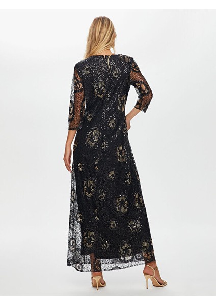 Çiçek Desen Işlemeli Yarım Kol Abiye Elbise W26ABY002 indirimleri