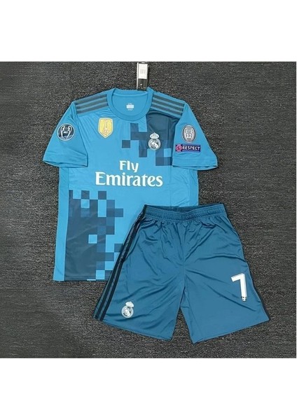 Özel Tasarım R./madrid Ronaldo Cr/7 2017-18 Sezonu Turkuaz Özel Çocuk Forması 3 Lü Set Beyaz-Mavi fiyatları