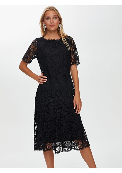 Dantel Mıdı Boy Kısa Kol Abiye Elbise W26ABY005 fiyatları