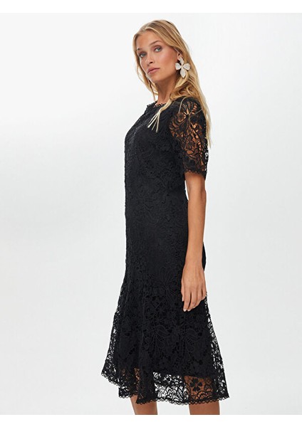 Dantel Mıdı Boy Kısa Kol Abiye Elbise W26ABY005 modelleri