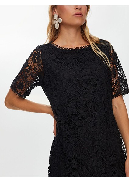Dantel Mıdı Boy Kısa Kol Abiye Elbise W26ABY005 indirimleri