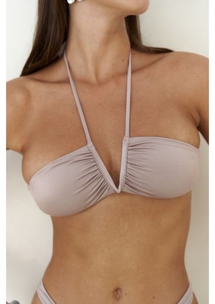 Bunga Bağlamalı Büzgü Detay Lila Bikini Üstü fırsatları