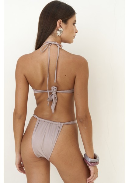 Bunga Bağlamalı Büzgü Detay Lila Bikini Üstü
