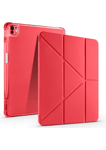iPad Air 13 2025 M3 Kılıf Hzrv Tri Folding Kalem Bölmeli Standlı Kılıf - Kırmızı
