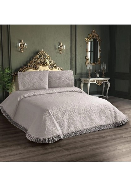 Kapitone Yatak Örtüsü Takımı Çift Kişilik Krem 1 Yatak Örtüsü 225X250CM + 2 Yastık Kılıfı 60X80CM