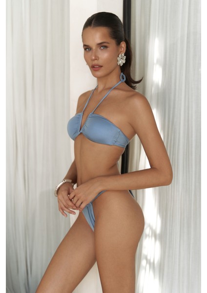 Bunga Bağlamalı Büzgü Detay Mavi Bikini Üstü fiyatları