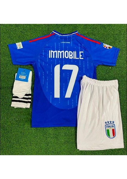 Ciro Immobile 17 Yeni Sezon Italya Euro 2024 Mavi Tasarımlı Çocuk Forması fiyatları