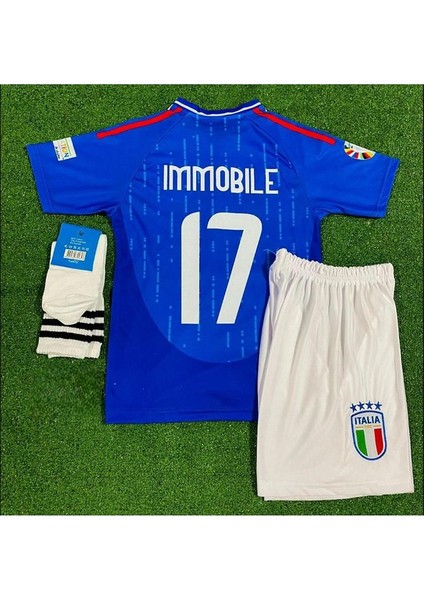 Ciro Immobile 17 Yeni Sezon Italya Euro 2024 Mavi Tasarımlı Çocuk Forması modelleri