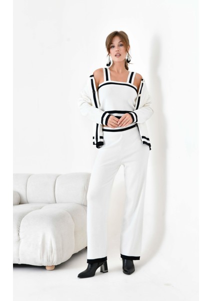 Kadın Çizgi Detaylı Atletli Takım Ekru modelleri