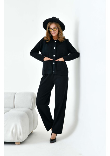 Kadın Cep Detaylı Ikili Takım Siyah