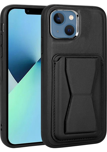 iPhone 13 Uyumlu Kartlıklı Standlı ​pu Deri Hzrv Memo Kapak-Kahverengi