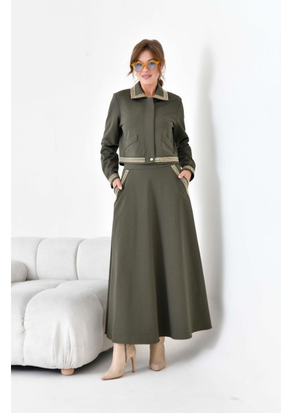 Kadın Iki Ip Taşlı Takım Haki modelleri