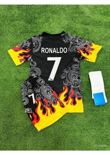 Özel Tasarım Cristiano Ronaldo Alevli Çocuk Forması (Forma Şort Çorap)