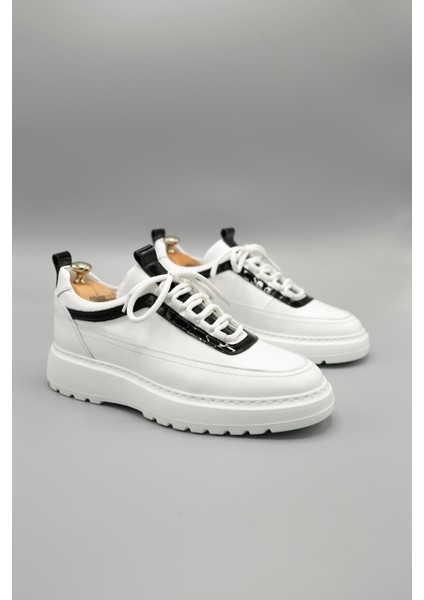 Drew Model Hakiki Deri El Yapımı Erkek Beyaz Siyah Rugan Sneakers Ayakkabı fiyatları