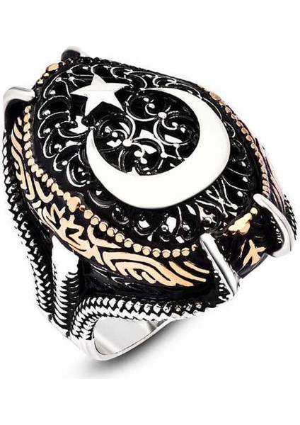 Gümüş Ay Yıldız Pençe Erkek Yüzük - 32