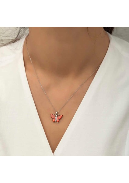 Gümüş Kırmızı Kaplangözü Taşlı Kelebek Kolye fiyatları