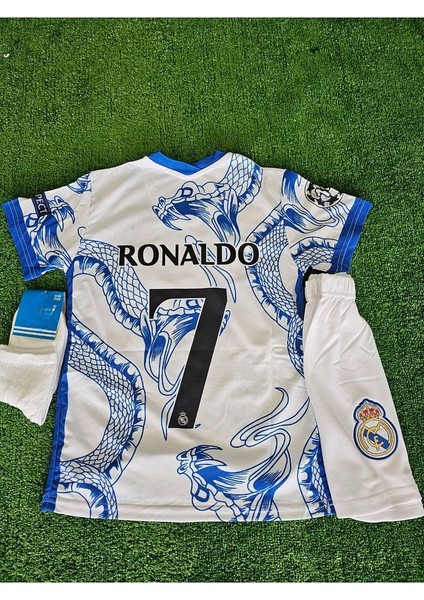 Özel Konsept Ronaldo Beyaz/mavi Dragon Desenli Çocuk Forması 3 Lü Set fiyatları
