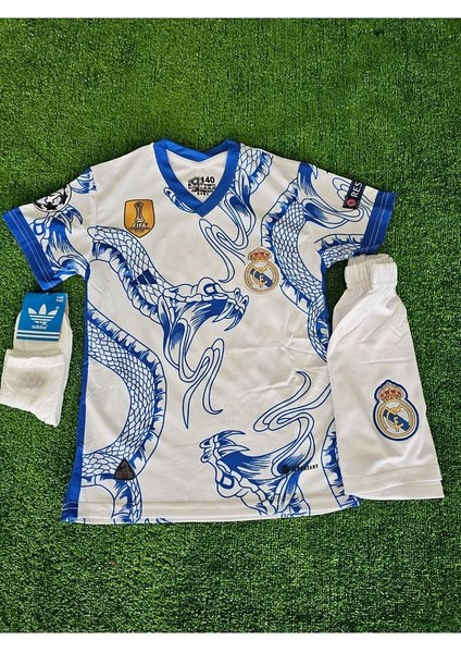 Özel Konsept Ronaldo Beyaz/mavi Dragon Desenli Çocuk Forması 3 Lü Set fırsatları