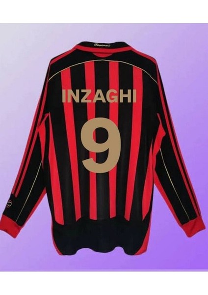 #9 Inzaghi #milan Efsanesi Nostalji Retro Uzun Kollu Forması (Kırmızı/siyah)