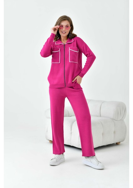 Bayan Çizgili Ikili Takım Fuşya
