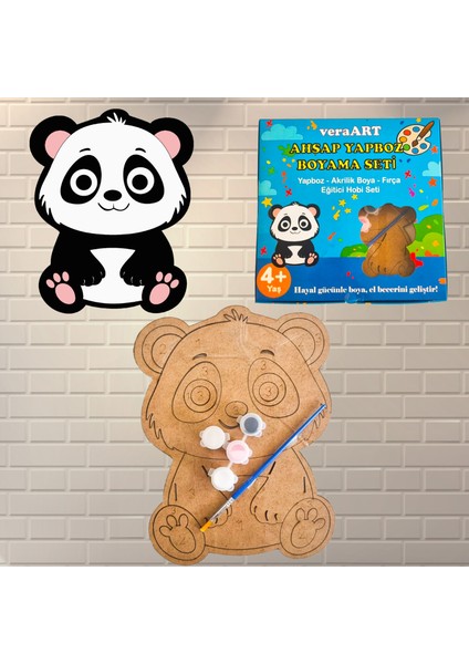 Ahşap Panda Boyama Seti Yapboz Akrilik Boya Fırça Sanat Hobi Set Eğitici Boyama Oyuncak